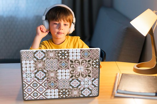 Sticker pour ordinateur portable - 14 pouces - Motifs - Vintage - Marron - Fleurs - Formes - 32x5x23x5cm - Autocollants pour ordinateur portable - Skin pour ordinateur portable - Housse