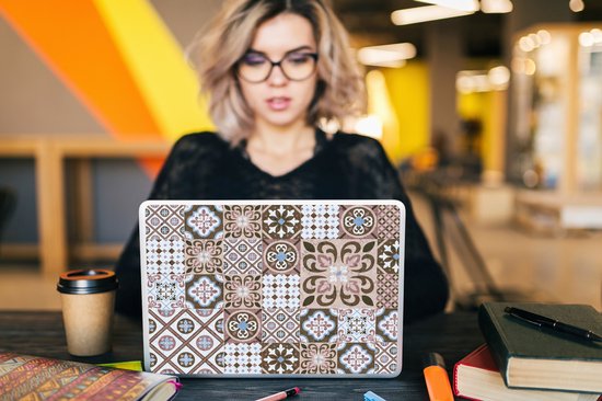 Sticker pour ordinateur portable - 14 pouces - Motifs - Vintage - Marron - Fleurs - Formes - 32x5x23x5cm - Autocollants pour ordinateur portable - Skin pour ordinateur portable - Housse