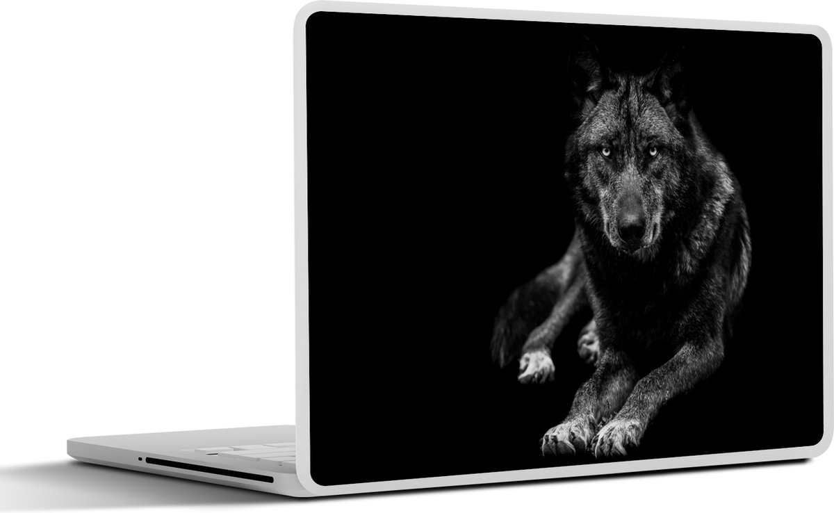 Laptop sticker - 12.3 inch - Dieren - Wolf - Zwart - Wit - Portret - 30x22cm - Laptopstickers - Laptop skin - Cover