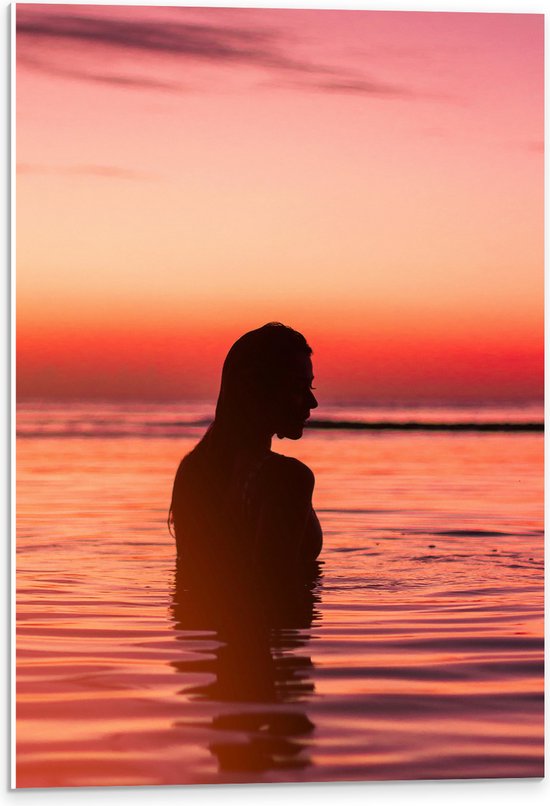 WallClassics - Plaque de Mousse PVC - Silhouette d'une Belle Femme à la Mer - 40x60 cm Photo sur Plaque de Mousse PVC (Avec Système d'accrochage)