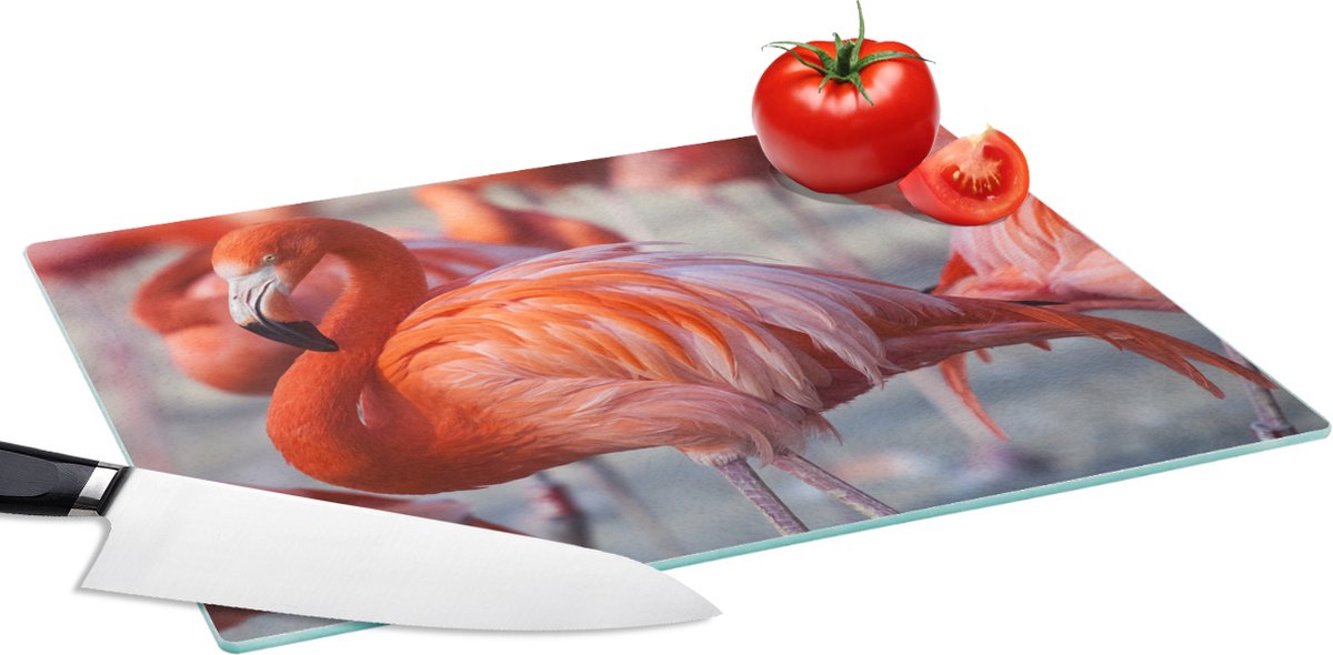Glazen Snijplank - 39x28 - Flamingo - Vogel - Dieren - Roze - Snijplanken Glas