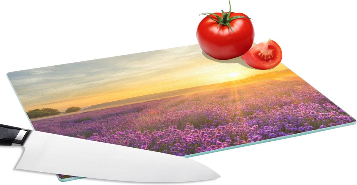 Glazen Snijplank - 28x20 - Lavendel - Zonsondergang - Bomen - Paars - Snijplanken Glas
