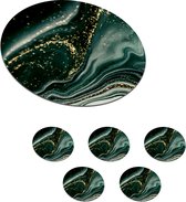 Onderzetters voor glazen - Rond - Marmerlook - Goud - Groen - Glitter - Design - Marmer - 10x10 cm - Glasonderzetters - 6 stuks