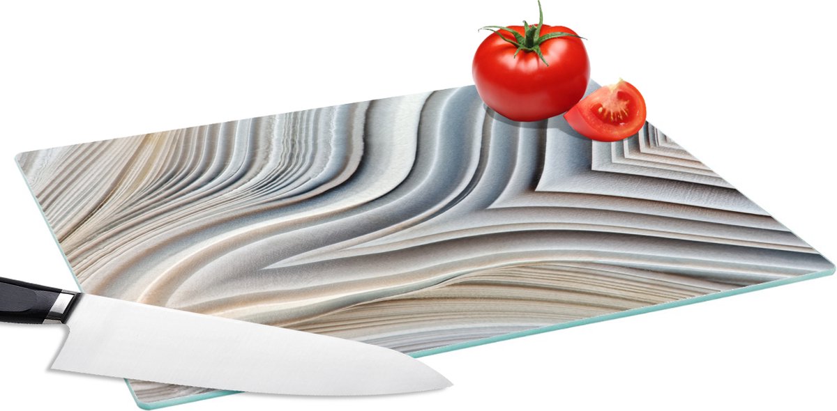Glazen Snijplank - 39x28 - Marmerlook - Steen - Lijnen - Luxe - Marmer - Snijplanken Glas