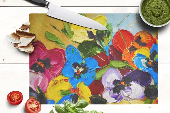 Planche à découper en Verres - 39x28 - Huile - Peinture - Fleurs - Planches à découper en Glas