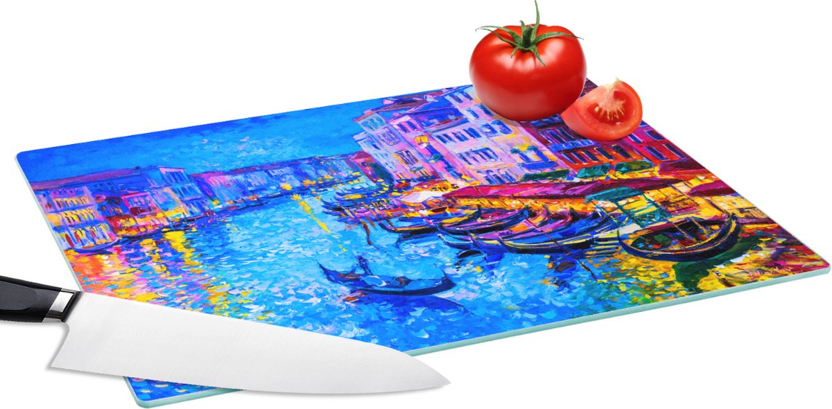 Glazen Snijplank - 39x28 - Schilderij - Italië - Boot - Water - Architectuur - Snijplanken Glas