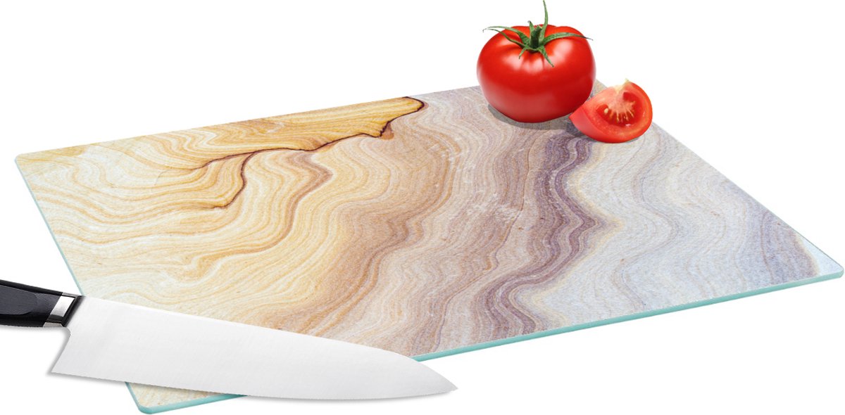Glazen Snijplank - 39x28 - Marmer - Textuur - Zandsteen - Goud - Marmerlook - Snijplanken Glas