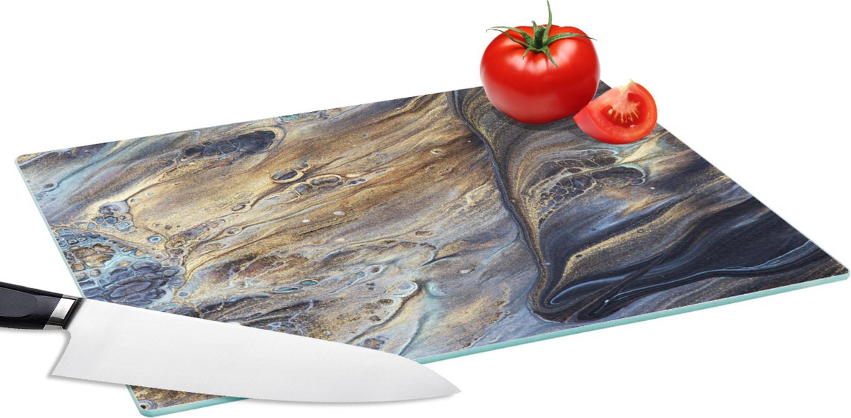 Glazen Snijplank - 39x28 - Marmer - Goud - Waterverf - Textuur - Marmerlook - Snijplanken Glas