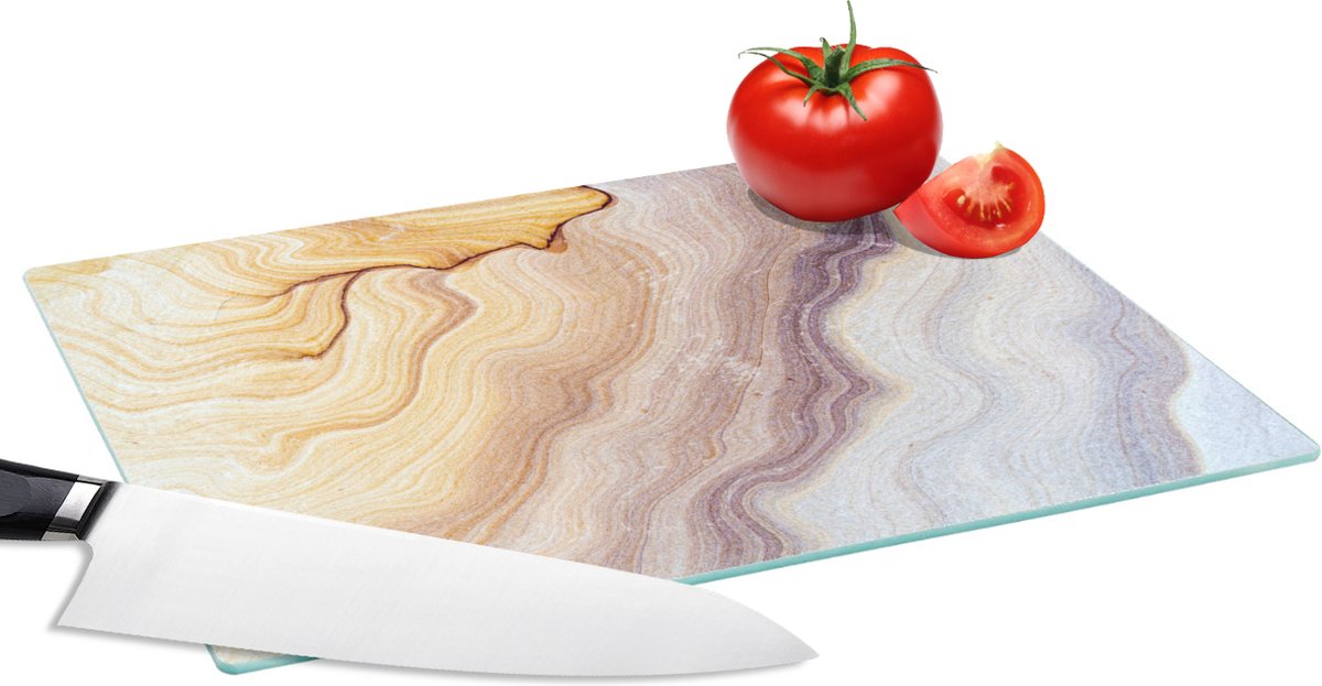 Glazen Snijplank - 28x20 - Marmer - Textuur - Zandsteen - Goud - Marmerlook - Snijplanken Glas