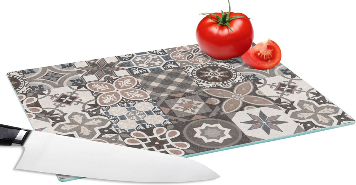 Glazen Snijplank - 28x20 - Bloemen - Figuren - Bruin - Design - Snijplanken Glas