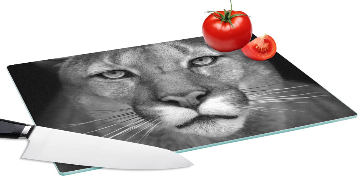 Glazen Snijplank - 39x28 - Panter - Wilde dieren - Zwart - Wit - Snijplanken Glas