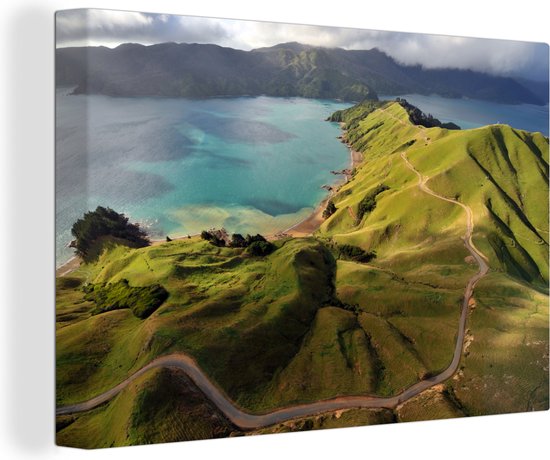 Luchtfoto Marlborough Sounds Canvas 30x20 cm - Foto print op Canvas schilderij (Wanddecoratie)