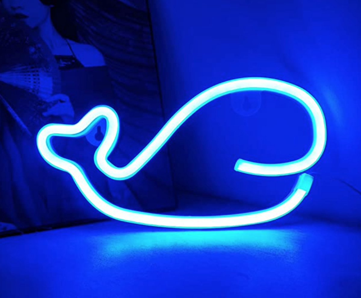 Neon led lamp - Walvis - Blauw - 15 x 28 cm - Incl. 3 AA batterijen - Neon Verlichting - Wandlamp