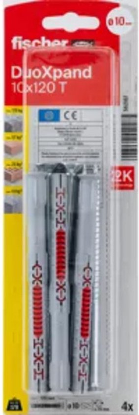 fischer DuoXpand 10 x 140 FUS, hoogwaardige universele pluggen met zeskantschroef en gevormde U-schijf (10 stuks), pluggen voor sterke grip, ideaal voor poreuze bouwmaterialen en verankeringen dicht