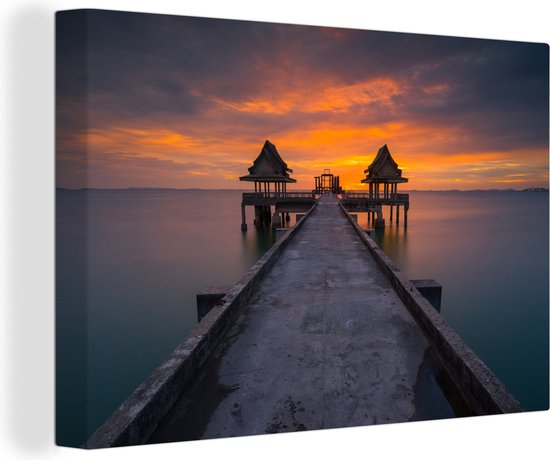 Canvas Schilderij Sunset in Thailand foto afdruk - 120x80 cm - Wanddecoratie