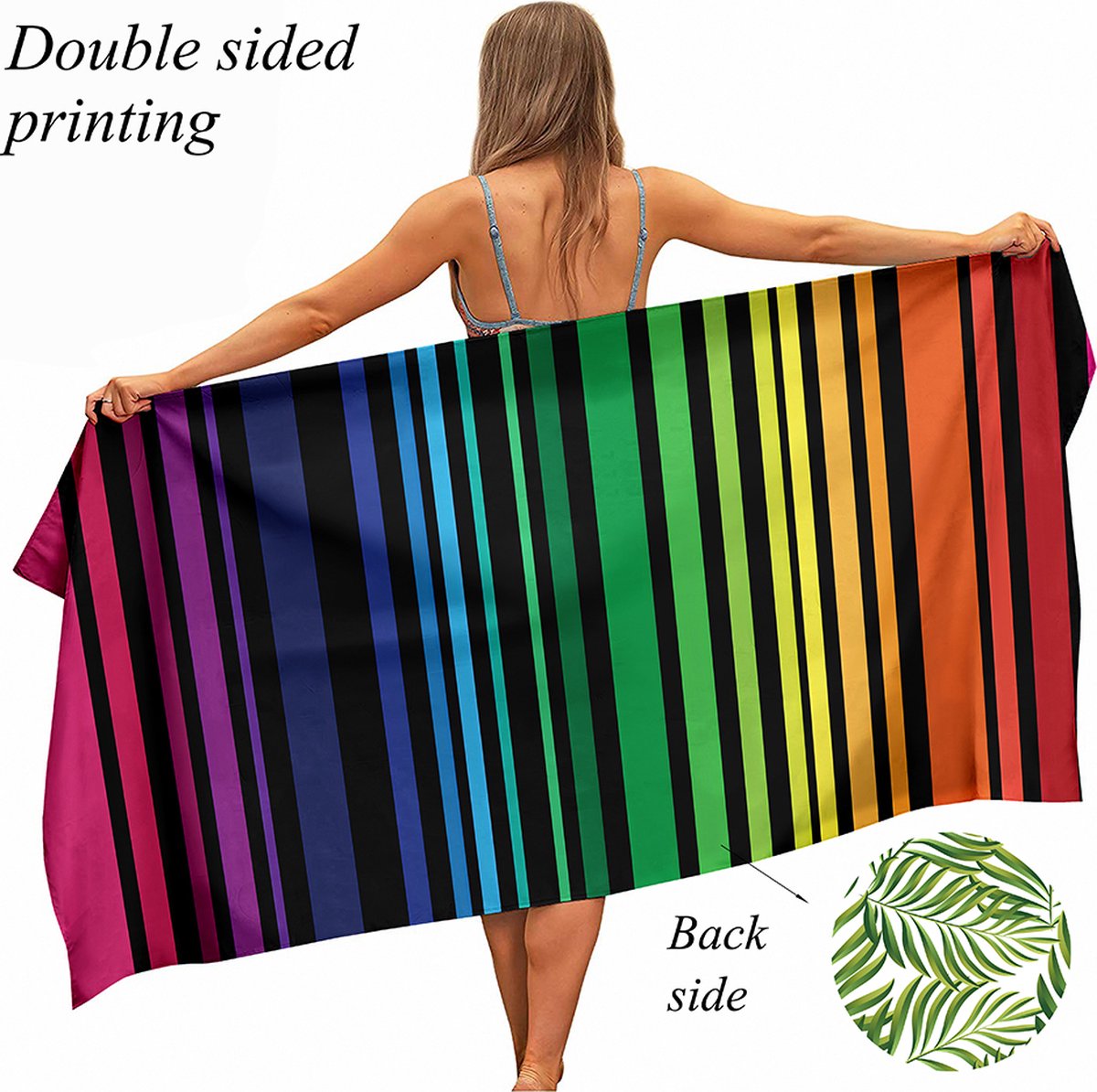 Bol.com Ulticool Microvezel Handdoek 160 x 80 cm - Strepen Roze Blauw Paars Groen Geel Oranje - Backdrop Decoratie Natuur - Badh... aanbieding