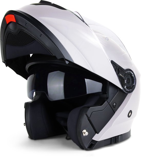 VINZ Santiago Systeemhelm Wit / Systeem Helm / Scooterhelm / Brommerhelm / Motorhelm voor Scooter / Brommer / Motor