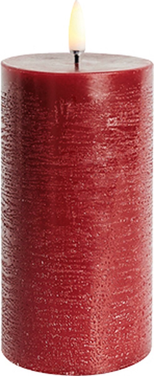 Ledkaars Uyuni - Led Rustieke Kaars Karmijnrood - Bordeaux Rood - Diameter 7,8cm x hoogte 15cm - Met Timer