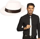 Toppers - Boland - Verkleedkleding set witte gangster hoed en stropdas wit