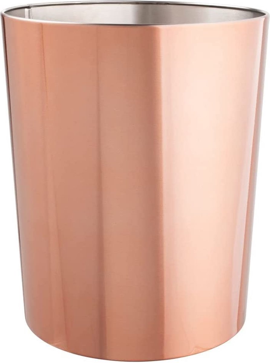 mDesign Ronde prullenbak - Compacte prullenbak voor badkamer, kantoor en keuken met voldoende ruimte voor prullenbak - Roestvrijstalen prullenbak - Rose Gold