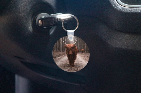 Sleutelhanger - Schotse hooglander - Bos - Koe - Dieren - Natuur - Plastic - Rond - Uitdeelcadeautjes