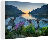 Canvas Schilderij Ersfjordbotn fjord Noorwegen fotoprint - 90x60 cm - Wanddecoratie