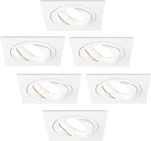 Ledvion 6x LED Inbouwspots Sevilla, Wit, 5W, 2700K, Ø92 mm, Dimbaar, Vierkant, 2 Jaar Garantie, Eenvoudige Installatie, Plafondspots, Inbouwspot Frame