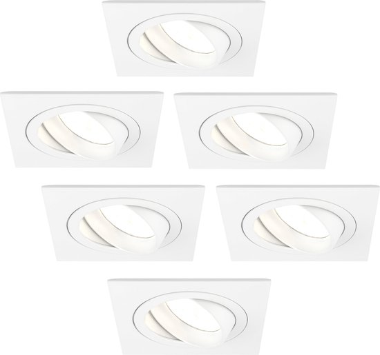 Ledvion Set van 6 LED Inbouwspots Sevilla, Wit, 5W, 2700K, 92 mm, Dimbaar, Vierkant, Badkamer Inbouwspots, Plafondspots, Inbouwspot Frame