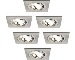 Ledvion - 6X LED Inbouwspot Sevilla - Dimbaar - 3W - 2700K - Ø92 mm - RVS