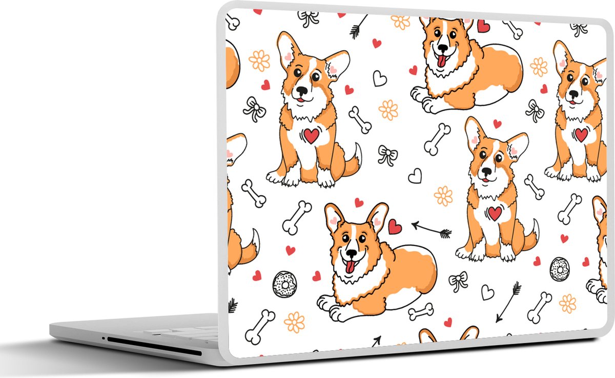 Laptop sticker - 13.3 inch - Hond - Corgi - Patronen - 31x22,5cm - Laptopstickers - Laptop skin - Cover