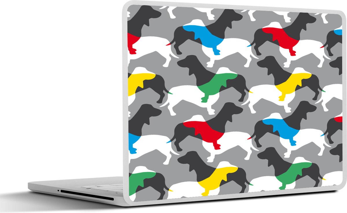 Laptop sticker - 15.6 inch - Honden - Teckel - Patronen - 36x27,5cm - Laptopstickers - Laptop skin - Cover