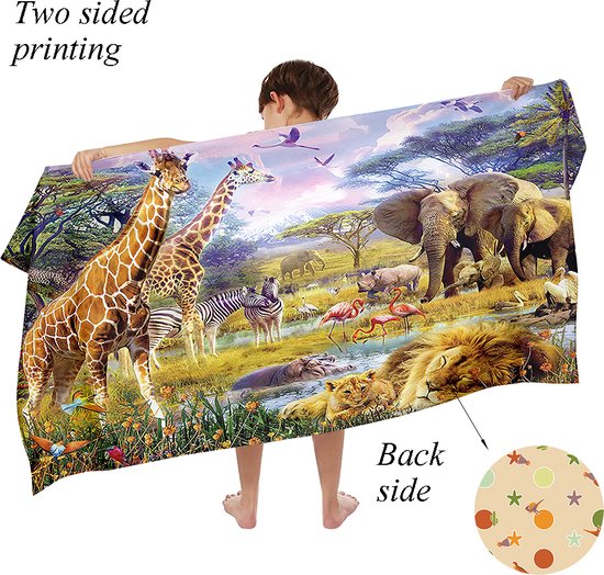 Ulticool - Handdoek - Safari Dieren Natuur Giraffe Olifant - Badhanddoek Strandhanddoek Zwemhanddoek - Sneldrogend Badlaken 140 x 70 cm voor Reizen Fitness Gym Sport Spa Yoga - Lichtgewicht Microvezel Reishanddoek - Jongen Meisje - Beige Kaki