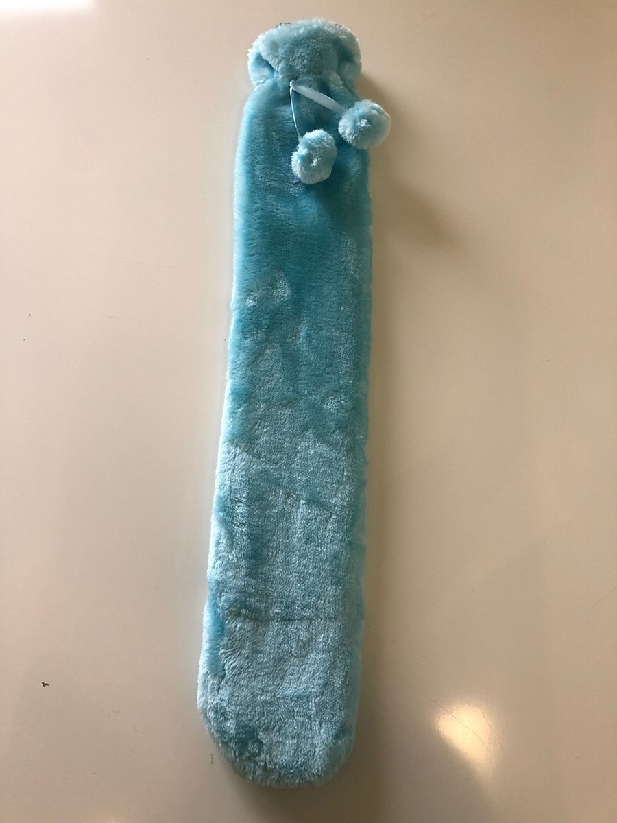 Goedkoopste 2 stuks Warmwaterkruik langwerpig 73 x 12 cm/ inhoud 2 liter/ met fleece overtrek TURQUOISE /extra zacht/ blijft min 6u warm/pijnverlichting nek, buik en schouders