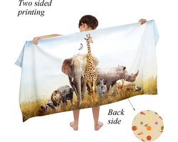 Ulticool Microvezel Handdoek - Safari Big Five Dieren Kinderen - Badhanddoek - Strandhanddoek Zwemhanddoek - Badlaken - 140 x 70 cm - voor Reizen Sport Yoga – Reishanddoek Microfiber - Olifant Giraffe Dino Dinosaurus - Jongen Meisje