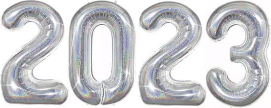 Folie Ballon Cijfer 2023 Oud En Nieuw Versiering Nieuw Jaar Feest Artikelen Happy New Year Glitter Zilver - XL Formaat