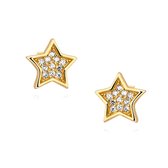 Joy|S - Zilveren ster oorbellen - 8.5 mm - zirkonia - 18k goudplating