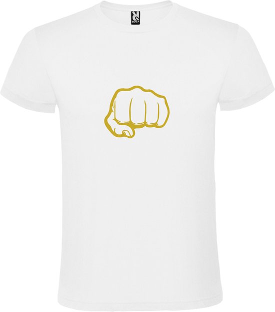 Wit T-Shirt met “ Broeder vuist / Brofist “ Afbeelding Goud Size XXXXL