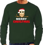 Bellatio Decorations leuke dieren Kersttrui christmas uil Kerst - sweater groen - heren XXL