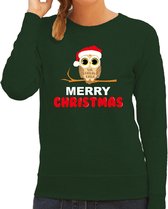 Bellatio Decorations leuke dieren Kersttrui Christmas uil - sweater - groen - dames L