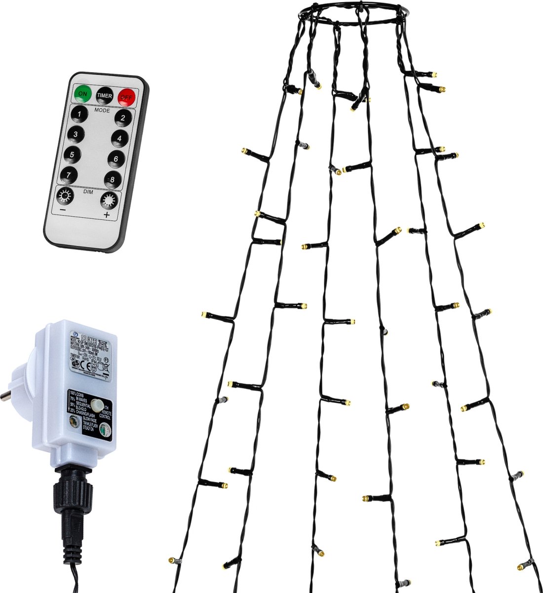 VOLTRONIC Vlaggenmast Lichtsnoer - Verlichting - 192 LEDs - Met Afstandsbediening - Buitenverlichting - 2 m Lang - Warm Wit