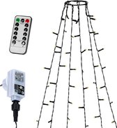 Éclairage de Éclairage de Noël Voltronic - Mât de guirlande lumineuse à LED - 192 LED - Avec télécommande et minuterie - 8 programmes - blanc chaud