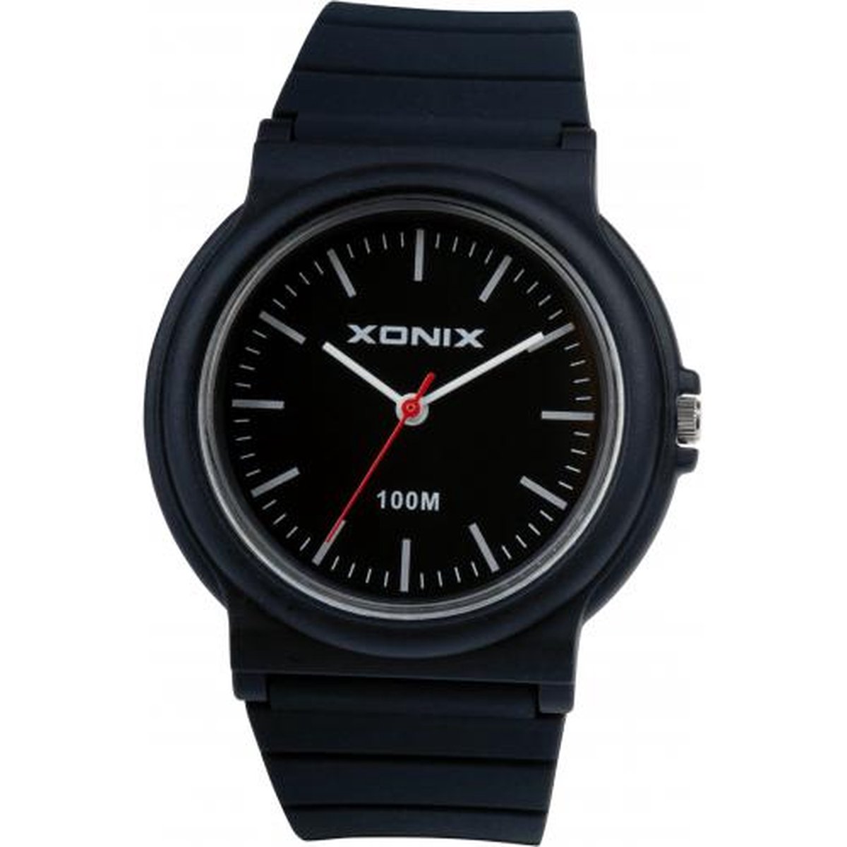Xonix CAJ-006 - Horloge - Analoog - Mannen - Heren - Siliconen band - ABS - Streepjes - Waterdicht - 10 ATM - Zwart