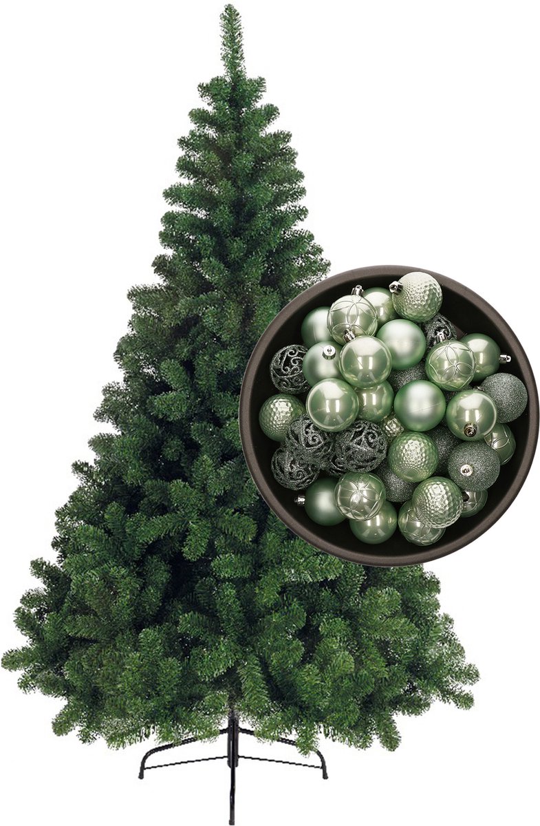 Bellatio Decorations kerstboom H150 cm - met kerstballen mintgroen