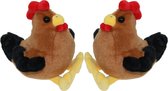 Set van 2x stuks pluche knuffel dieren Kip vogel van 15 cm - Speelgoed kippen knuffels - Cadeau voor jongens/meisjes