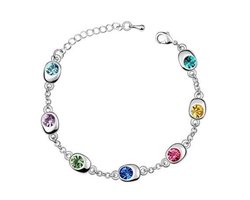 Zilverkleurige armband met verschillende kleuren strass - crystal