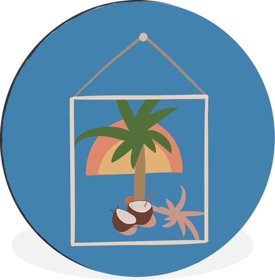 Abstracte palmboom op een kaart met een blauwe achtergrond Wandcirkel aluminium ⌀ op