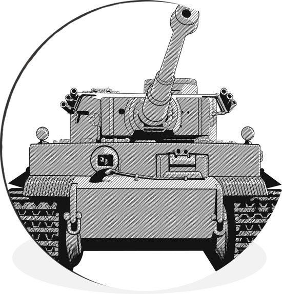 WallCircle - Wandcirkel - Muurcirkel - Een illustratie van een grijze tank - Aluminium - Dibond - 60x60 cm - Binnen en Buiten