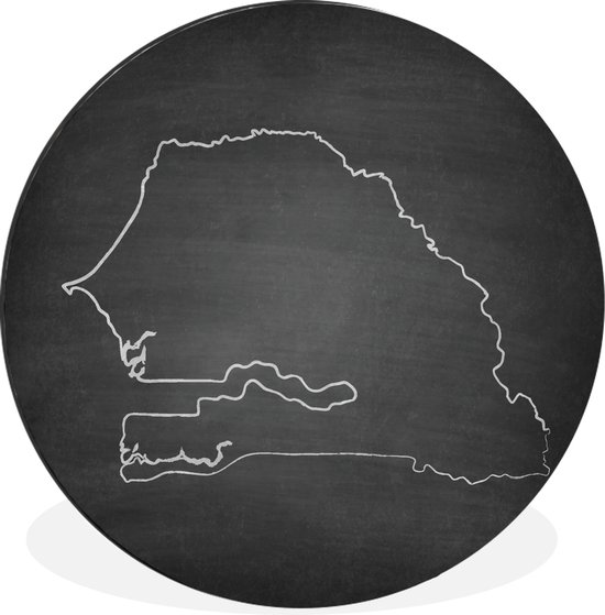 WallCircle - Wandcirkel - Muurcirkel - Zwart-wit illustratie van Senegal op een krijtbord - Aluminium - Dibond - ⌀ 90 cm - Binnen en Buiten