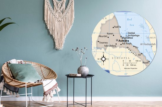 Illustration Erythrée avec une boussole Cercle mural aluminium ⌀ 120 cm - impression photo sur cercle mural / cercle vivant / cercle jardin (décoration murale) XXL / Groot format!
