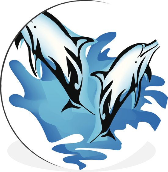 Illustration de deux dauphins dans l'eau Cercle mural aluminium ⌀ 30 cm - Tirage photo sur cercle mural / cercle vivant / cercle de jardin (décoration murale)